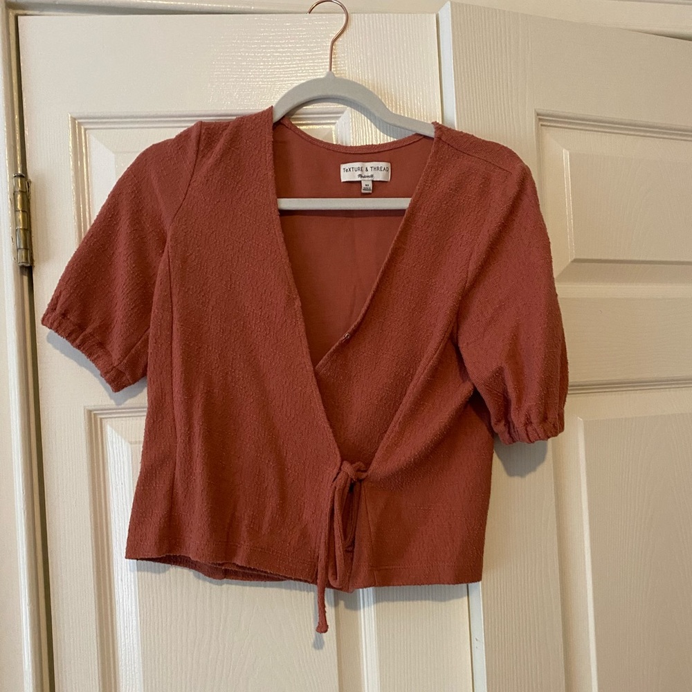 Rust Tie-Front Short Sleeve Top
